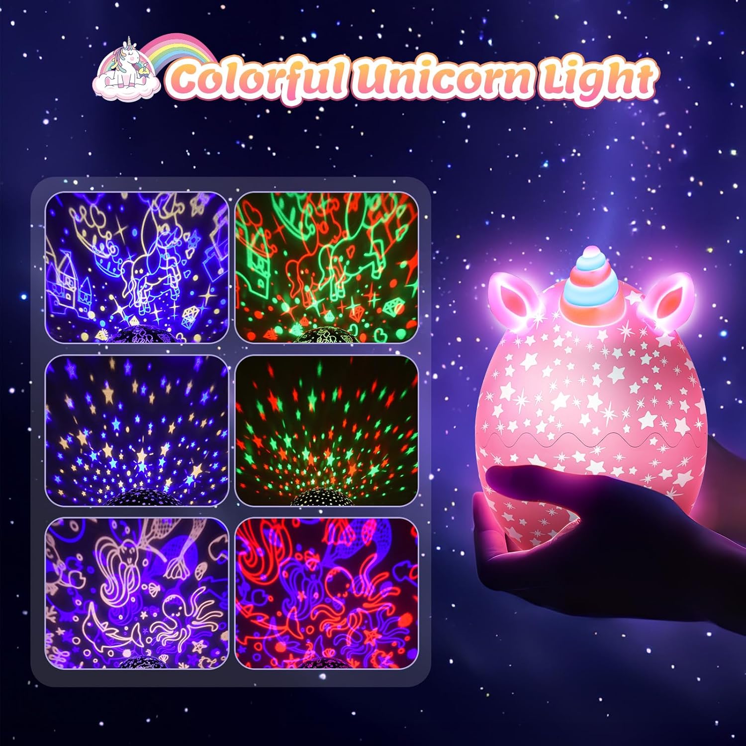 Kids Night Light 3-in-1 Projector – Birthday Present for Girls and Boys Ages 3-12, Unicorn Dinosaur Egg Gift
