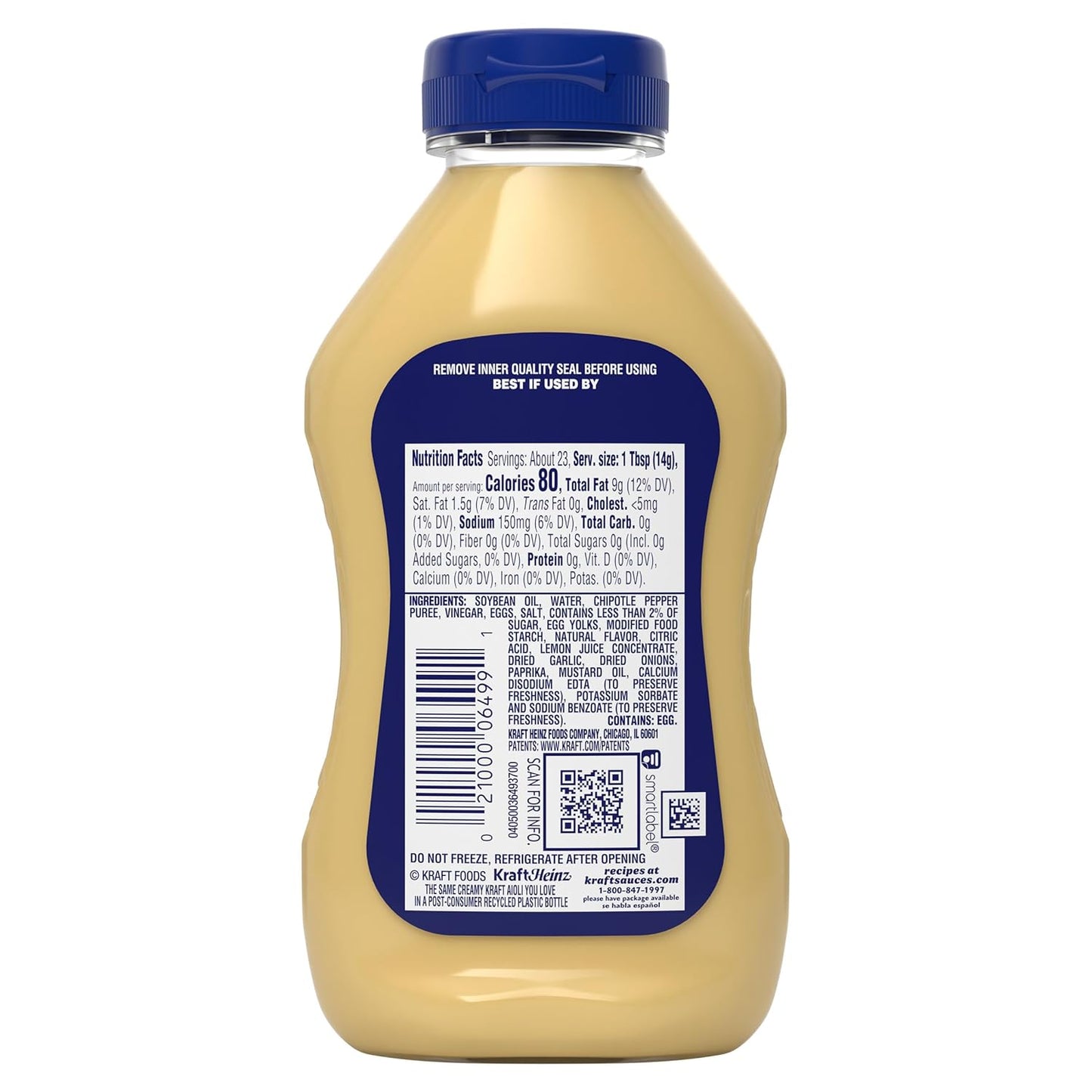 Kraft Chipotle Aioli 12 fl oz Aioli-Style Sauce — Travel-Friendly Condiment for Road Trips, Backyard Cookouts, and Deck Dinners