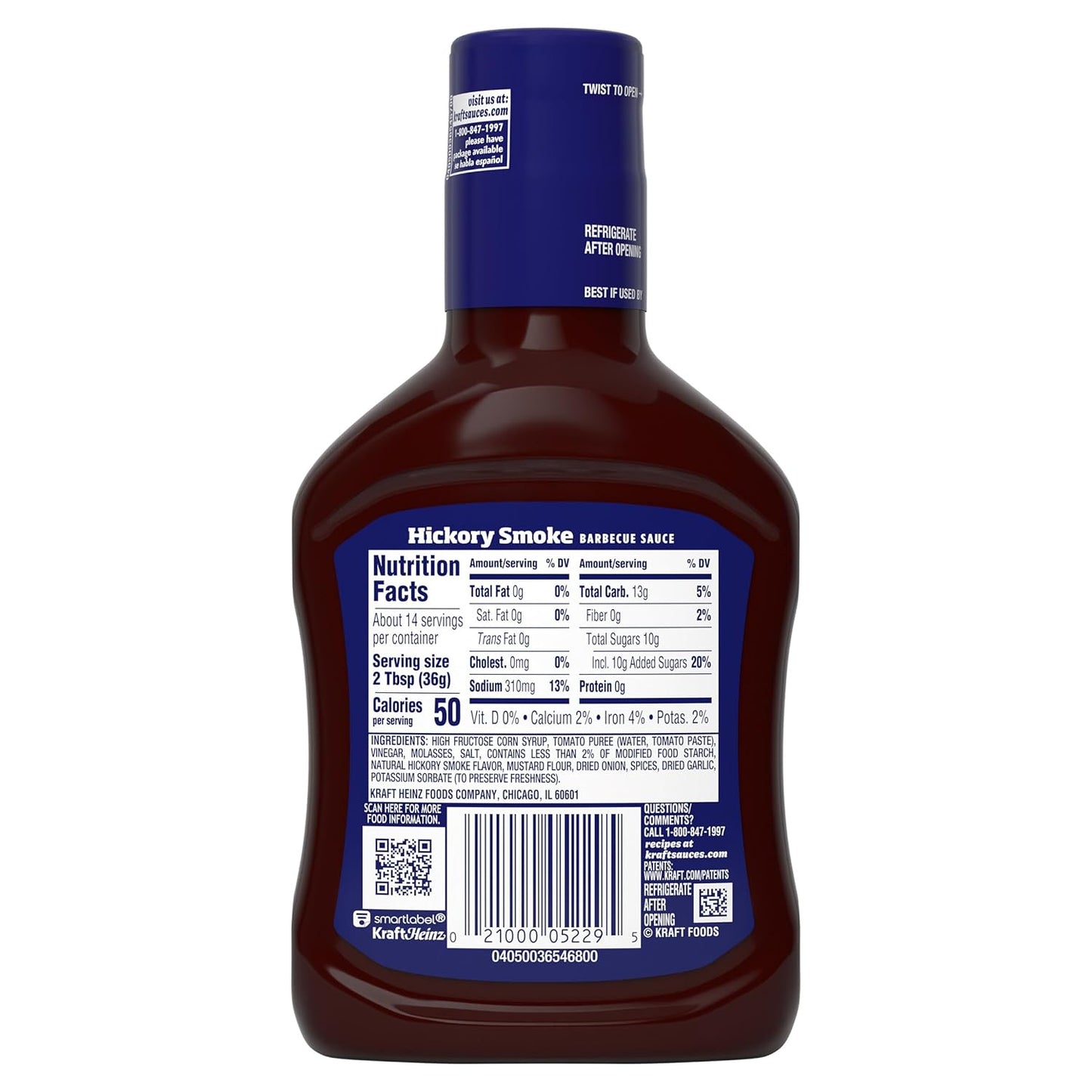 Kraft Hickory Smoke BBQ Sauce, 17.5 oz Bottle – Tailgate and Campground Condiment for Dipping, Slathering, and Grilling