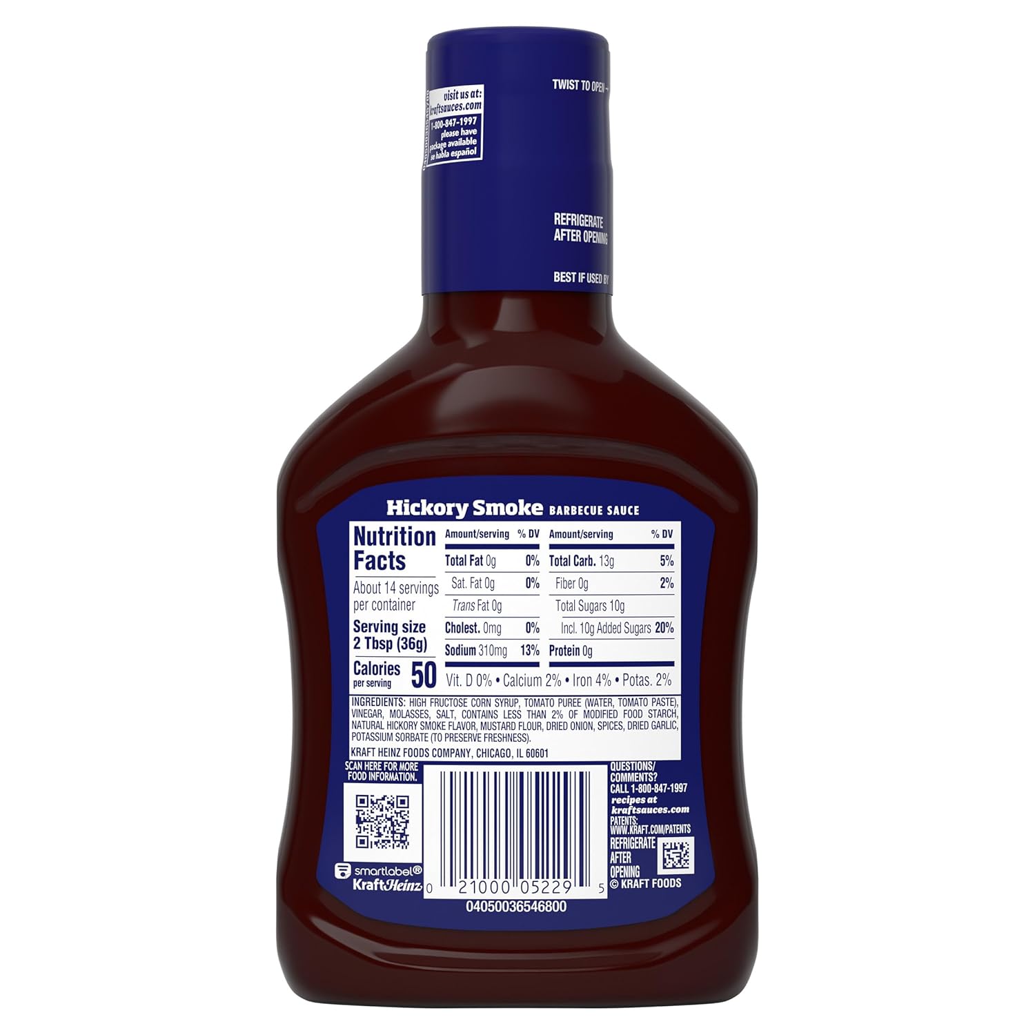 Kraft Hickory Smoke BBQ Sauce, 17.5 oz Bottle – Tailgate and Campground Condiment for Dipping, Slathering, and Grilling