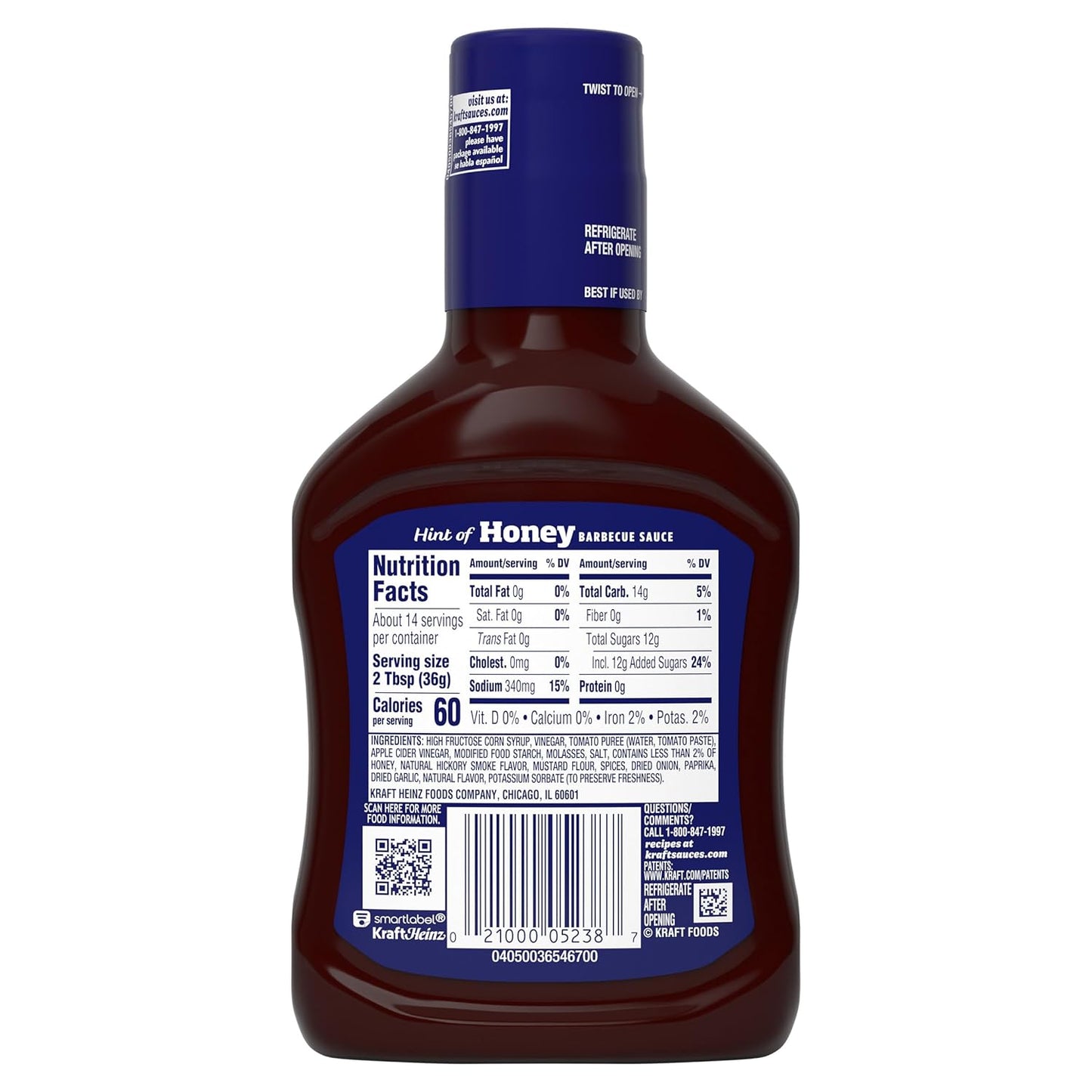 Kraft Hint of Honey Slow-Simmered BBQ Sauce – Family Dinner Table Dip for Chicken Nuggets and Onion Rings