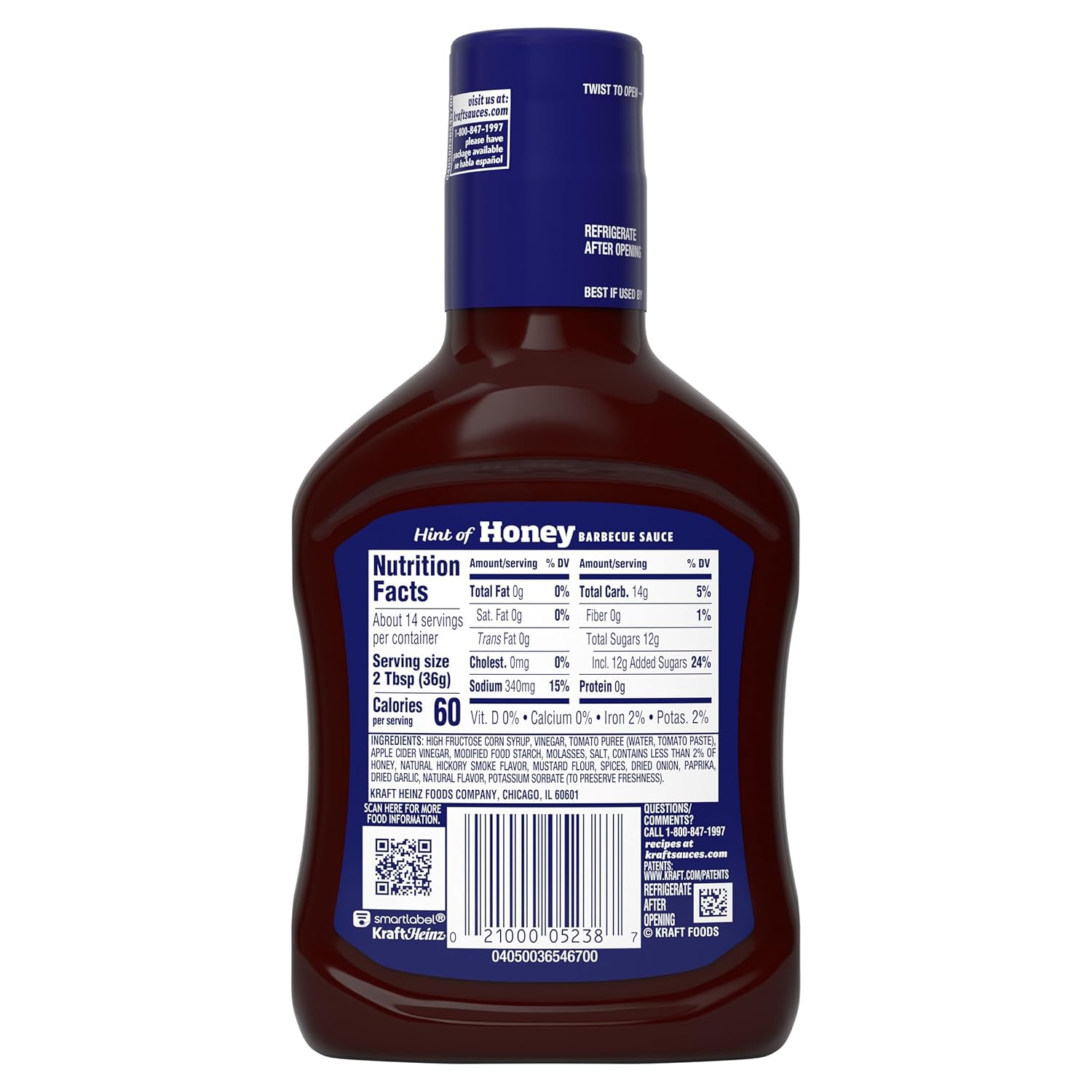 Kraft Hint of Honey Slow-Simmered BBQ Sauce – Family Dinner Table Dip for Chicken Nuggets and Onion Rings