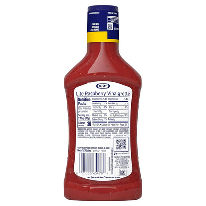 Kraft Raspberry Vinaigrette Lite – Low-Sugar Natural Marinade for Grilled Chicken and Tofu Bowl Prep, 16 fl oz