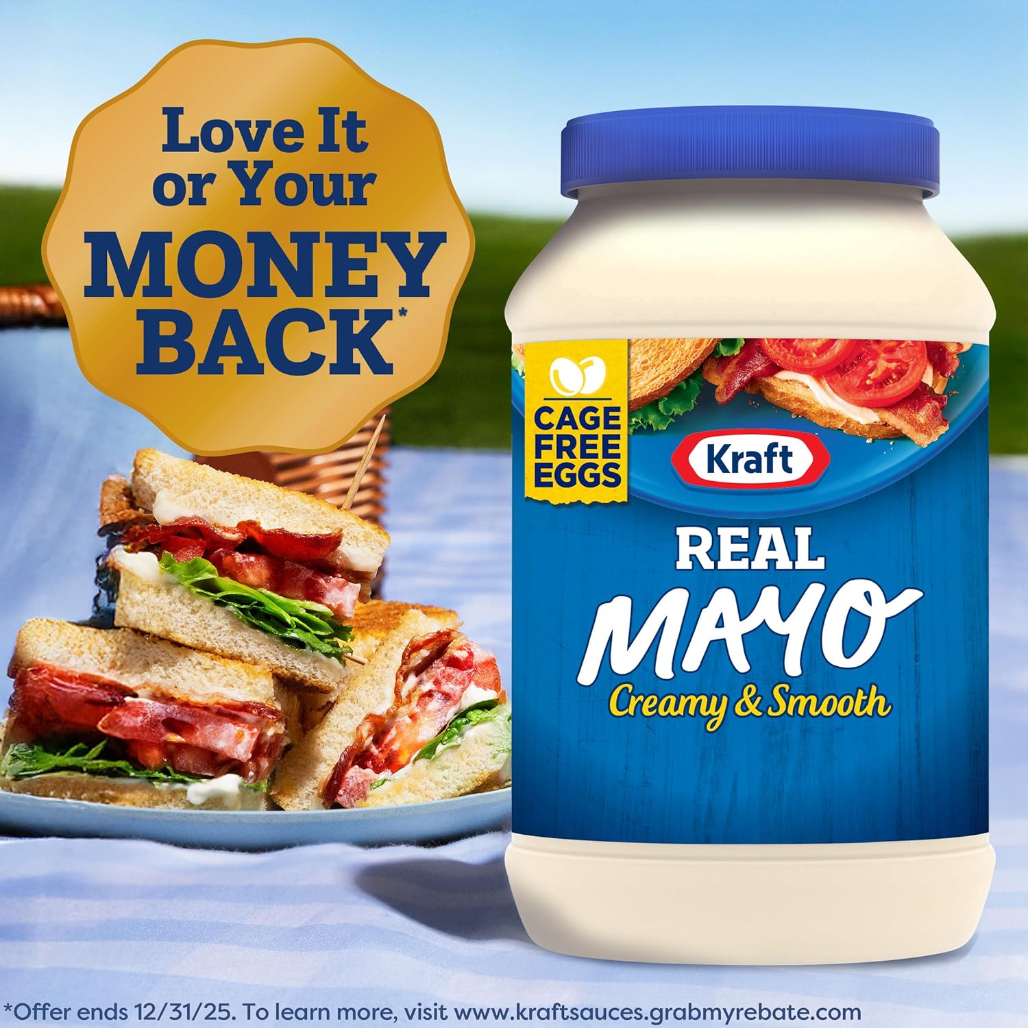 Kraft Real Mayo Creamy & Smooth Mayonnaise for Patio Dining and Resealable Family Cookout Use, 30 fl oz Jar