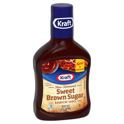 Kraft Sweet Brown Sugar Slow-Simmered Barbecue Sauce, 18 oz Sweet and Mild Sauce for Children and Picky Eaters