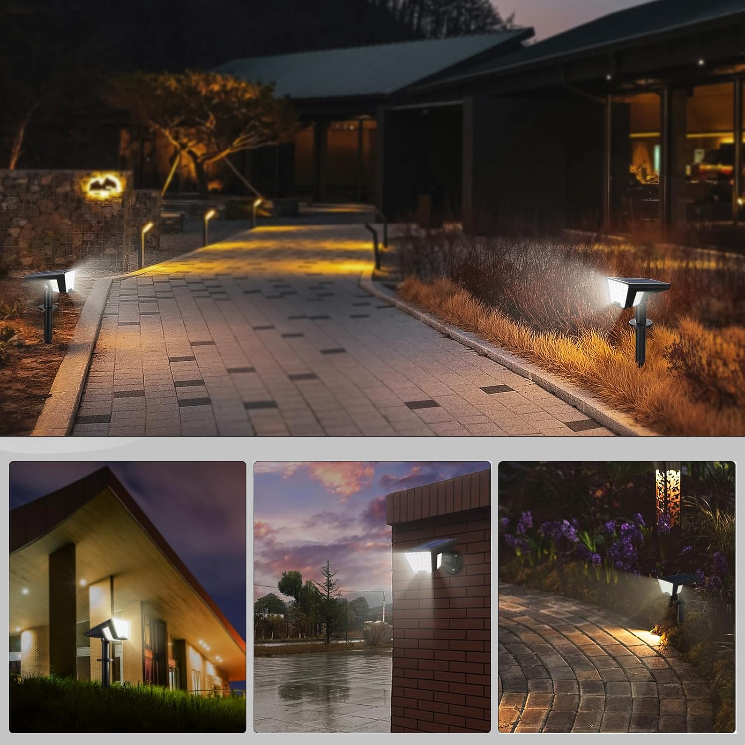 Kyson Solar Landscape Spotlights, 3 Modes Cool White Outdoor Lighting for Porch, Pool Deck & Outdoor Dining Areas