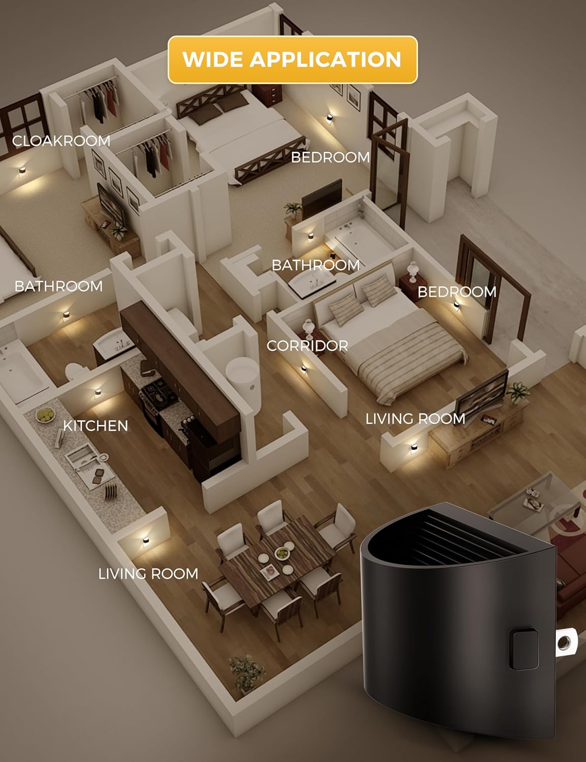 L LOHAS Ambient Night Light – Cozy 3000K Accent for Modern Hallways and Guest Rooms