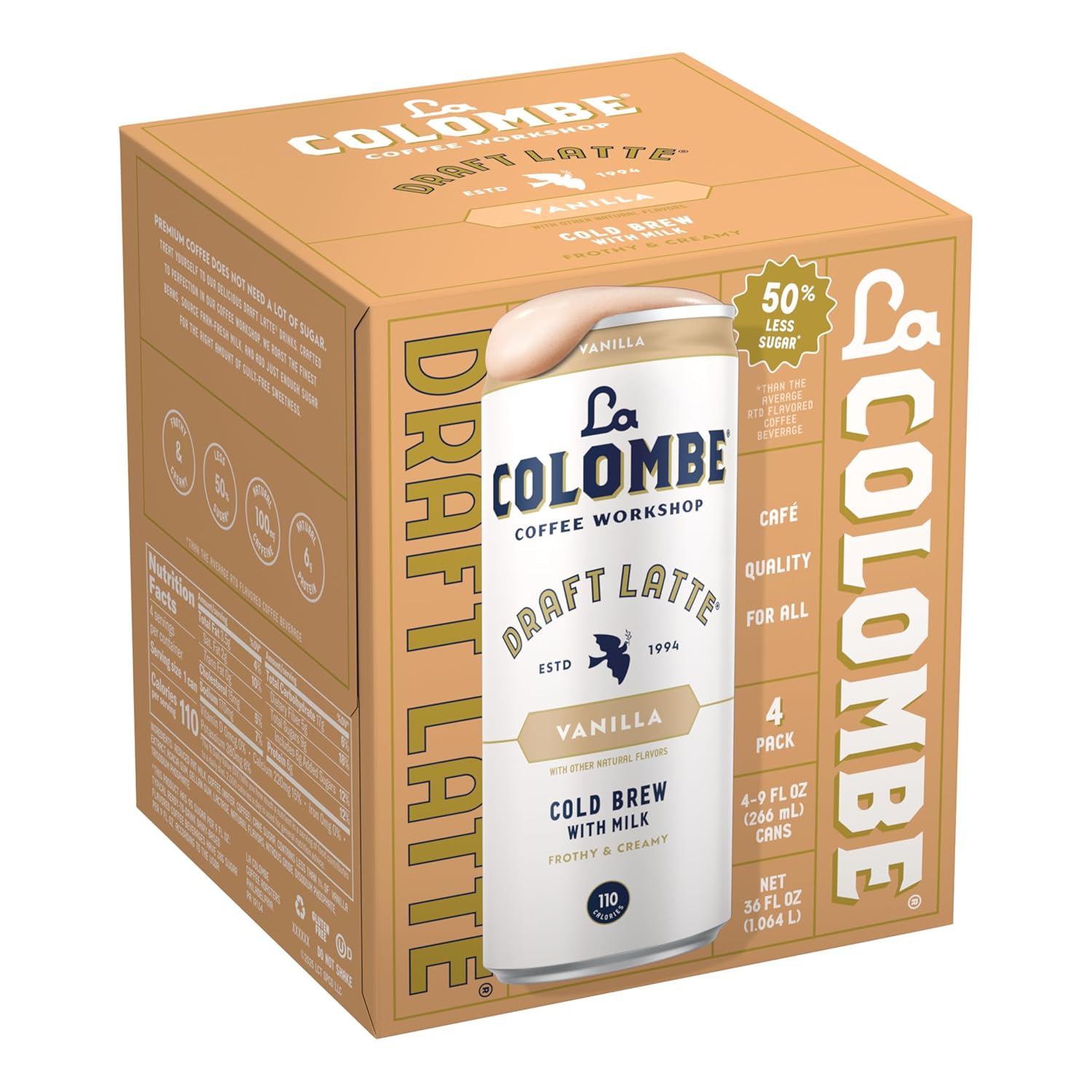 La Colombe Vanilla Draft Latte - Travel-Ready Draft Latte for Camping and Hiking, No Refrigeration Prep Needed
