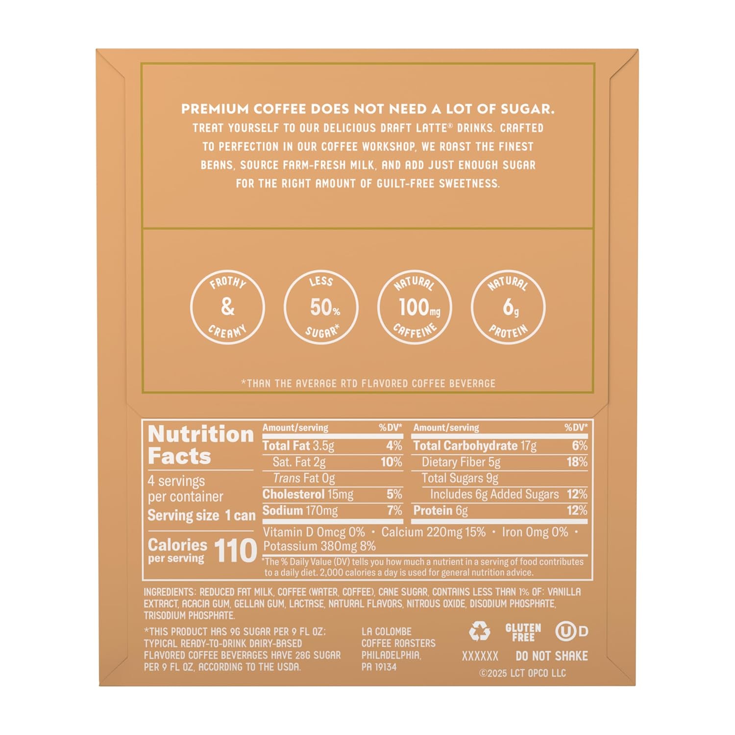 La Colombe Vanilla Draft Latte - Travel-Ready Draft Latte for Camping and Hiking, No Refrigeration Prep Needed