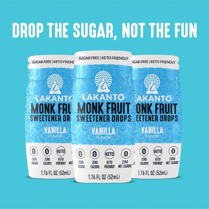 Lakanto Vanilla Monk Fruit Drops — Camp Friendly Sugar Free Sweetener for Backcountry Coffee and Trail Mix Bars