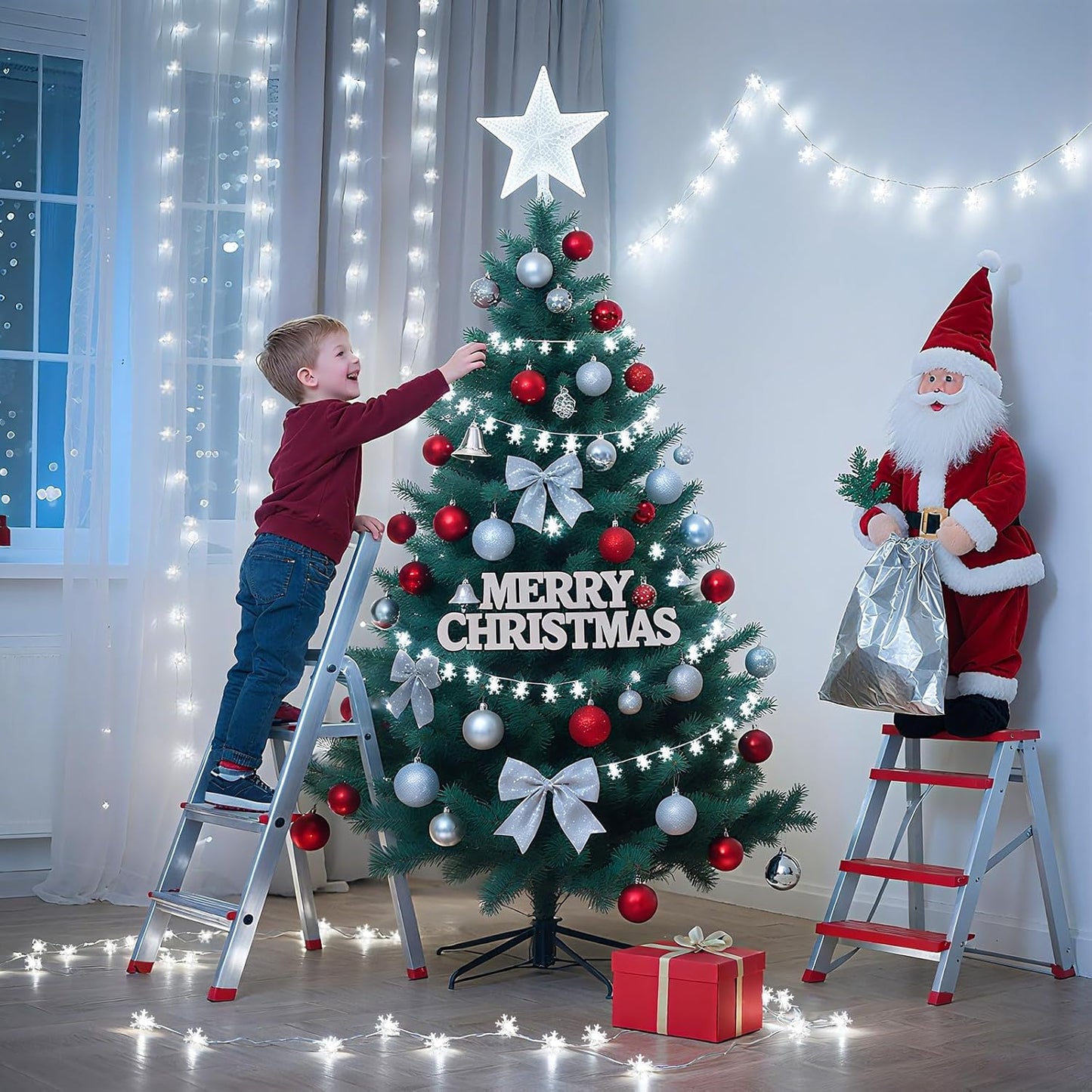 Lakumu 40 LED Snowflake Fairy Lights Rechargeable Auto Timer Child Friendly Bedroom Lighting for Girls and Boys