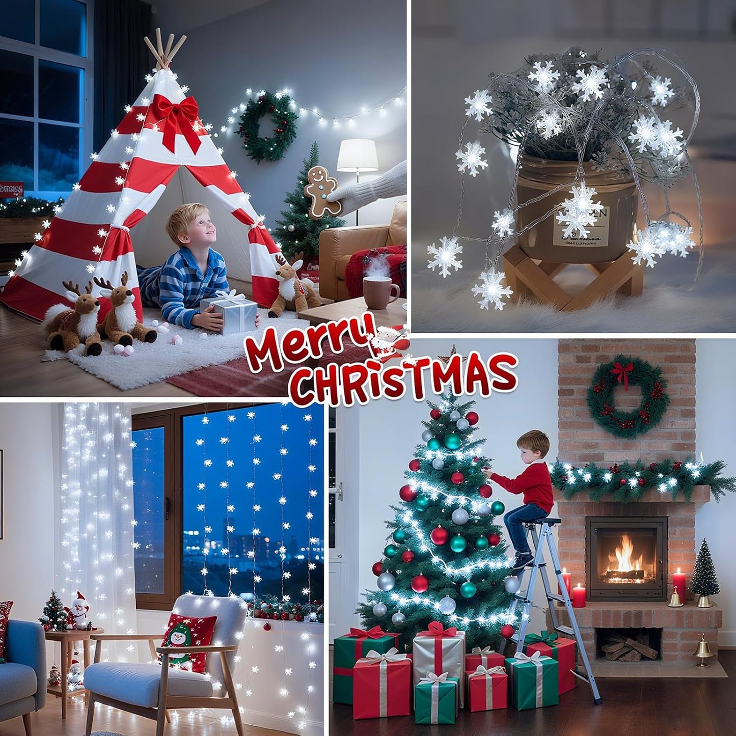 Lakumu 40 LED Snowflake Fairy Lights Rechargeable Auto Timer Child Friendly Bedroom Lighting for Girls and Boys