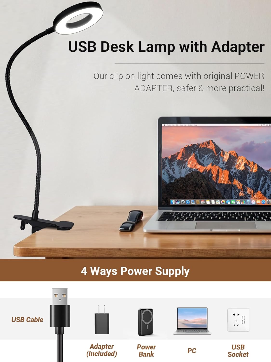 LampDepot USB Clip Lamp for College Dorm Study Setup – 550 Lumen CRI 90 Reading Light with Memory Function