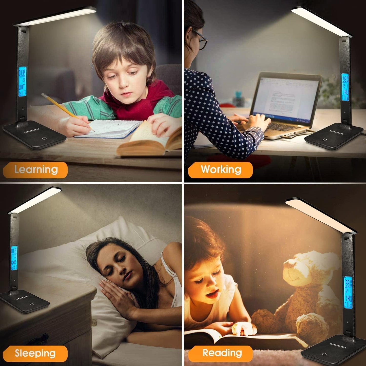 LAOPAO Simple Desk Light with Built-In Wireless Charger – Neutral Tone Finish, USB Output, and 3 Color Temperatures for Less-Is-More Homes