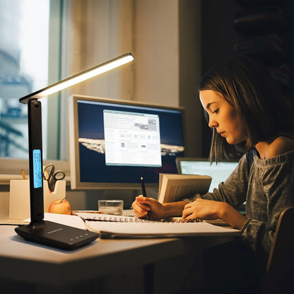 LAOPAO Simple Desk Light with Built-In Wireless Charger – Neutral Tone Finish, USB Output, and 3 Color Temperatures for Less-Is-More Homes