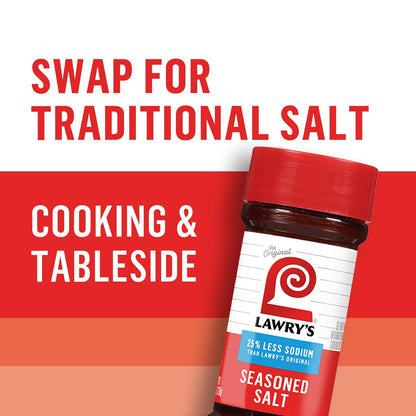 Lawry's 25% Less Sodium Seasoned Salt – Pre-Blended Shake for Efficient Batch Cooking