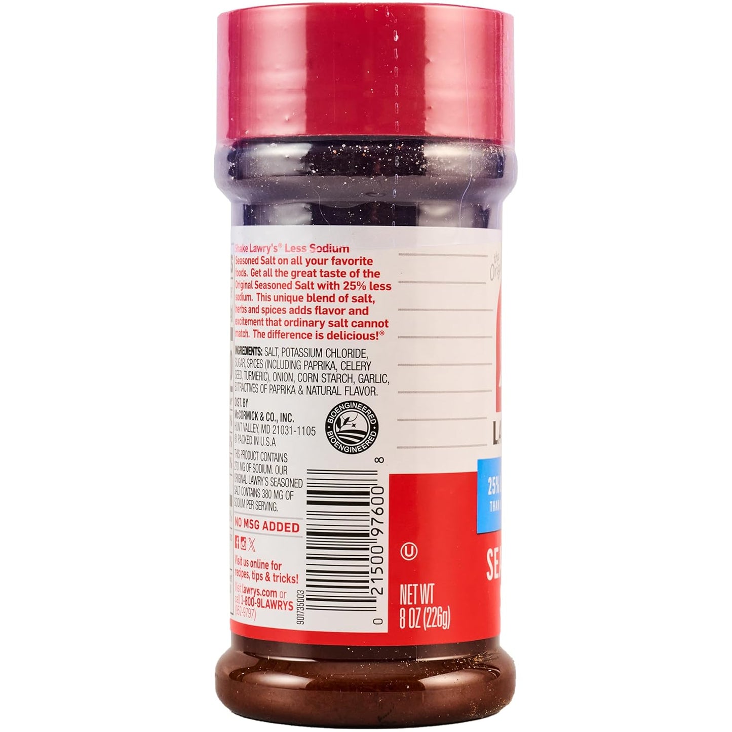 Lawry's 25% Less Sodium Seasoned Salt – Pre-Blended Shake for Efficient Batch Cooking