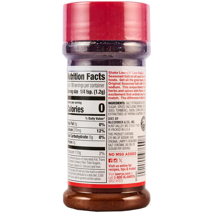 Lawry's 25% Less Sodium Seasoned Salt – Pre-Blended Shake for Efficient Batch Cooking