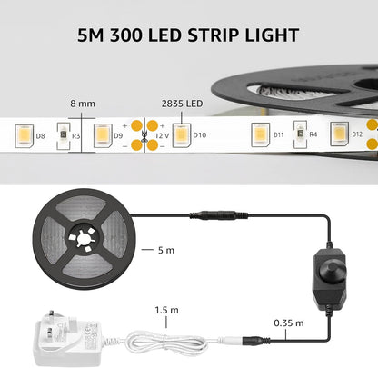 Lepro 16.4ft LED Strip Light – Warm White Accent Lighting for Bookshelves, Staircases, and Wall Coves