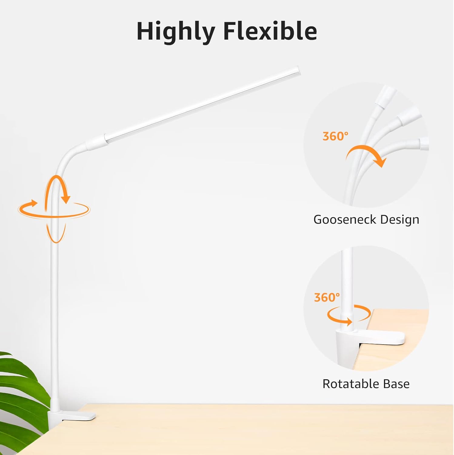 Lepro Minimalist Clamp Lamp for Modern Home Offices, USB Powered Non-Glare Light with Slim Profile