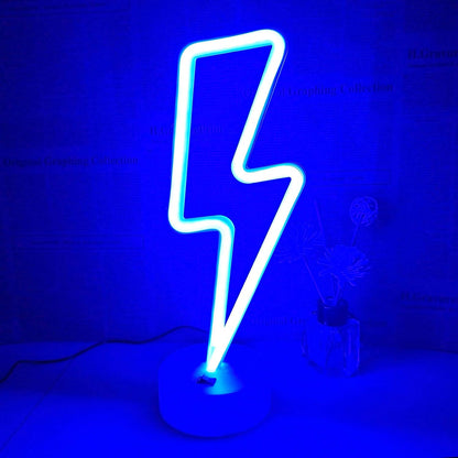 Lightning Bolt Neon Sign - Understated Neon Style Decor for Scandinavian Interior, Neutral Glow LED Lamp with Base