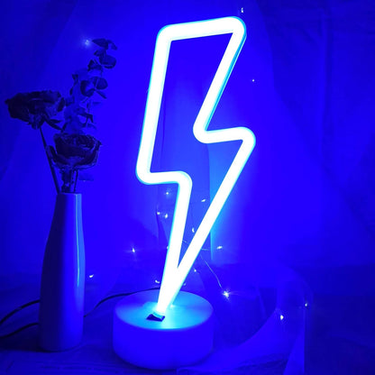 Lightning Bolt Neon Sign - Understated Neon Style Decor for Scandinavian Interior, Neutral Glow LED Lamp with Base
