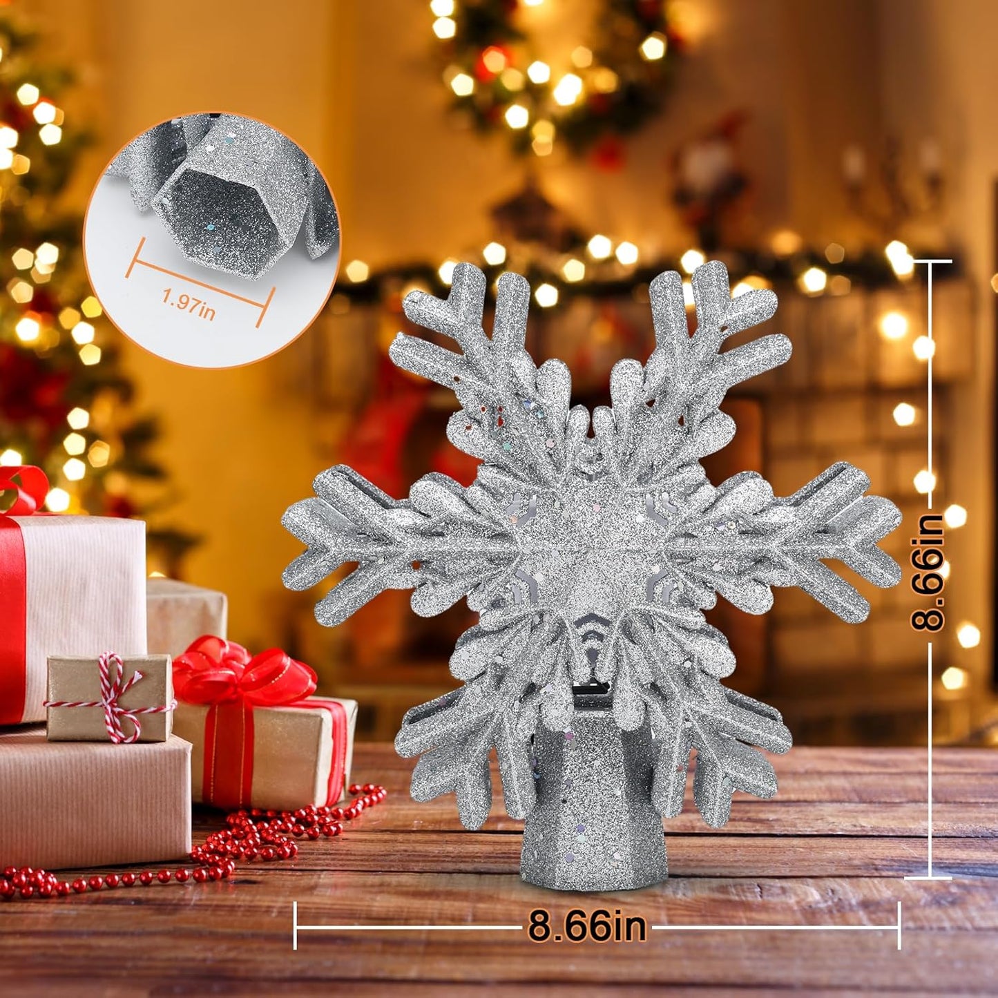 LightOfTree Silver Snowflake Tree Topper with Light Projection – Winter Home Aesthetic, Rotating 3D Holiday Centerpiece