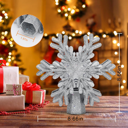 LightOfTree Silver Snowflake Tree Topper with Light Projection – Winter Home Aesthetic, Rotating 3D Holiday Centerpiece