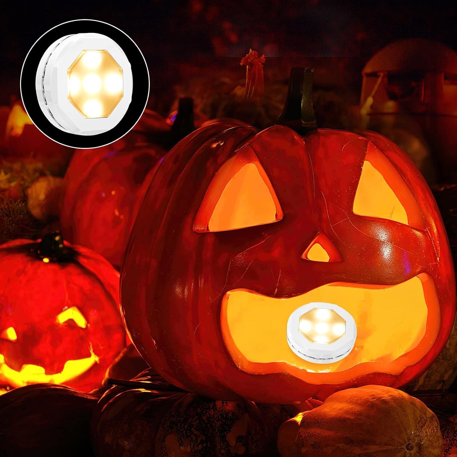Litake Simple Design Pumpkin Lights 3-Pack, Compact Wireless Puck with Warm White and RGB for Intentional Home Decor