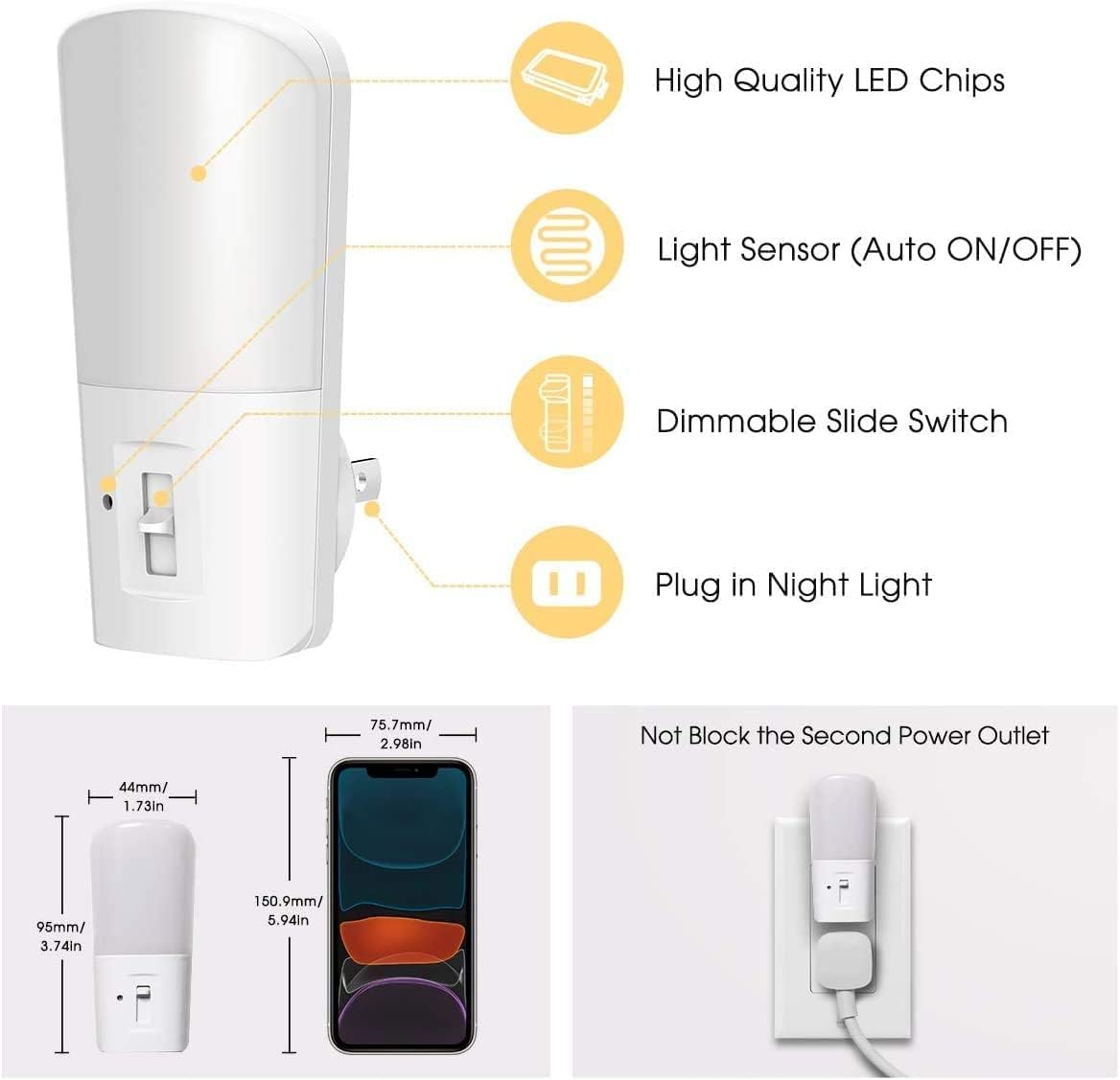 LOHAS Minimalist Nightlight, Low Profile 1W LED Plug in with Hidden Light Sensor for Uncluttered Walls