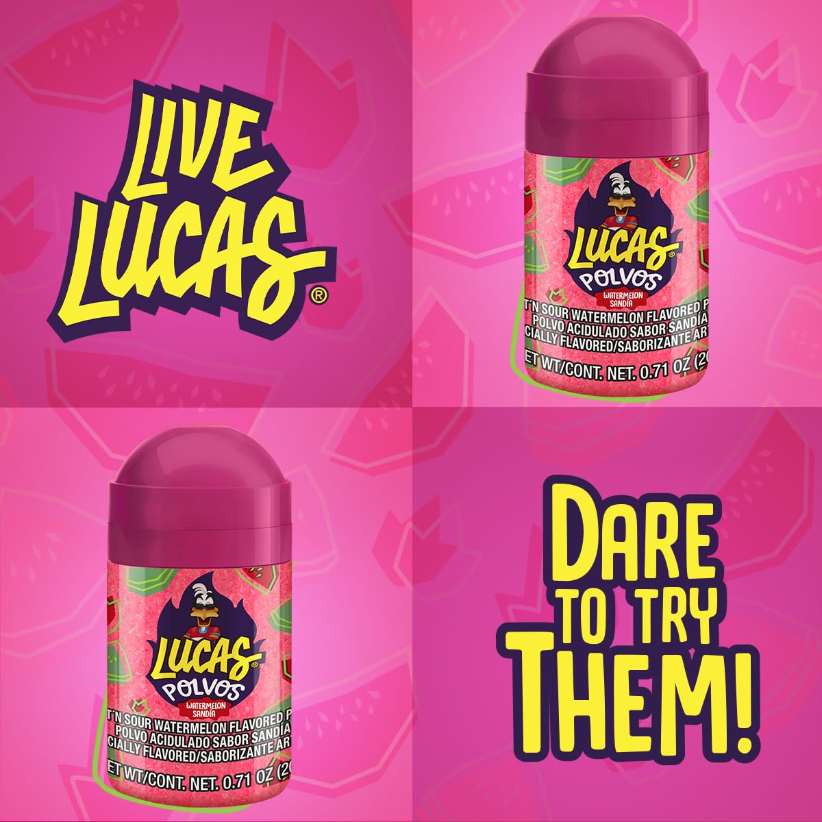 Lucas Powder Watermelon Flavored Candy – Conversation-Starting Gift Pack for Snack Lovers and Foodie Friends, 10 Bottles