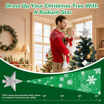Lumabelle 3D Hollow Star Tree Topper – Festive Foyer Centerpiece with 6 LED Projection Patterns and Warm Glitter Glow