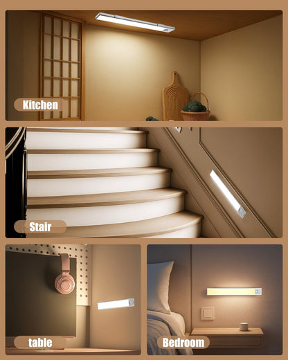 LumenGlow Motion Sensor Bar Light – Neutral Tone Cabinet Lighting with One Touch Color Temperature, 3 Pack