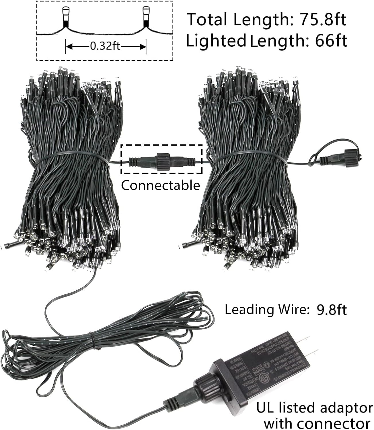 Lumify 75.8ft Warm White String Lights – Outdoor Dining and Deck Rail Decor with UL-Certified 29V Plug