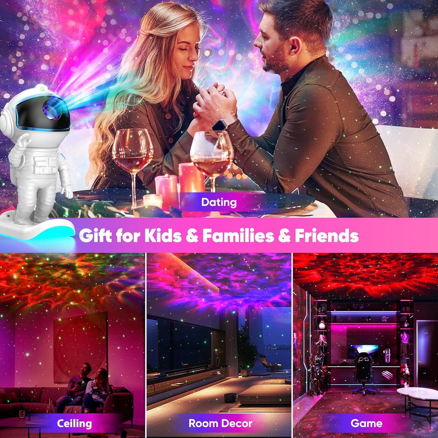LumiGalaxy Star Projector Night Light – Thoughtful Housewarming Gift for Adults, Nebula Galaxy Light for Living Room Ambiance