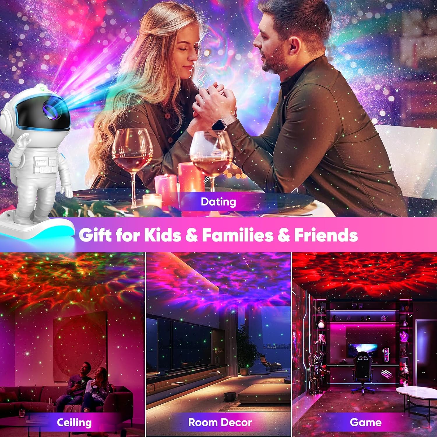 LumiGalaxy Star Projector Night Light – Thoughtful Housewarming Gift for Adults, Nebula Galaxy Light for Living Room Ambiance