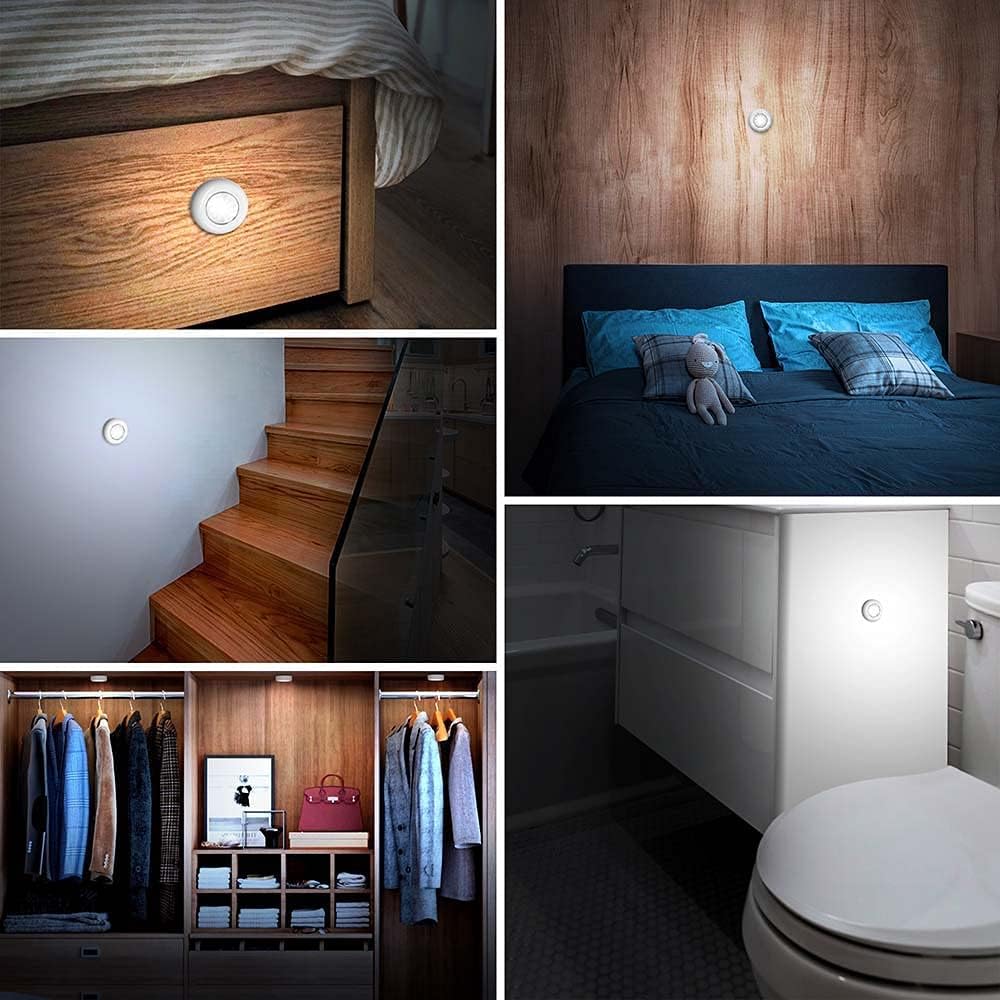 LuminAura LED Puck Lights – Warm Kitchen Counter Mood Lighting, Peel-and-Stick Cabinet Decor