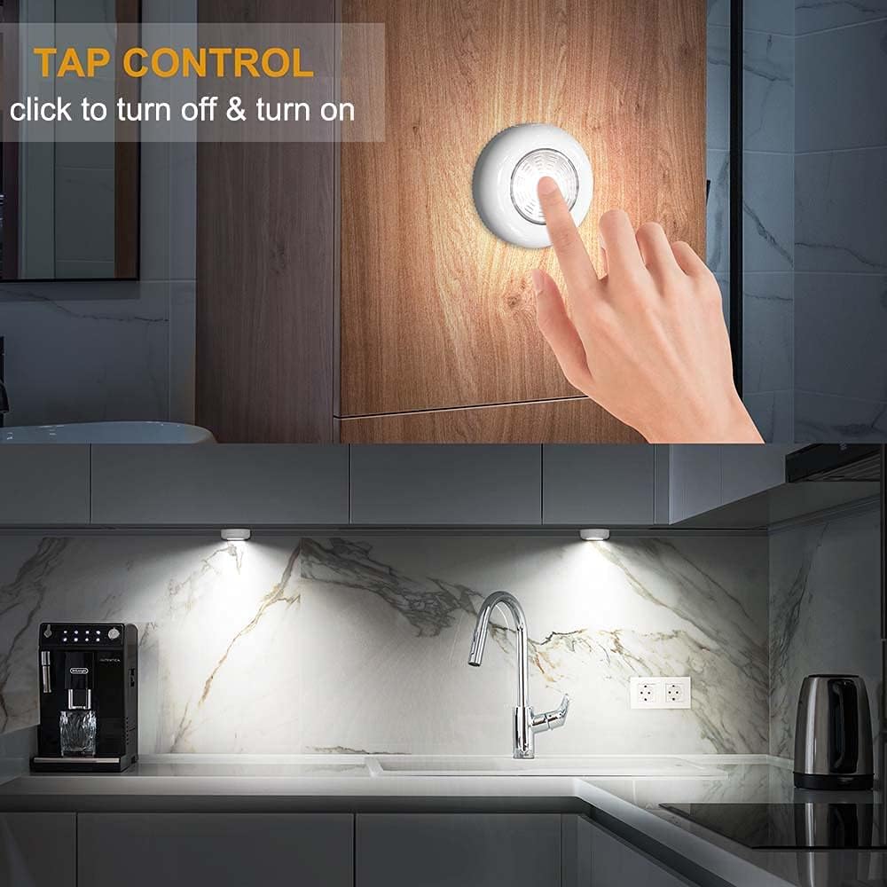 LuminAura LED Puck Lights – Warm Kitchen Counter Mood Lighting, Peel-and-Stick Cabinet Decor