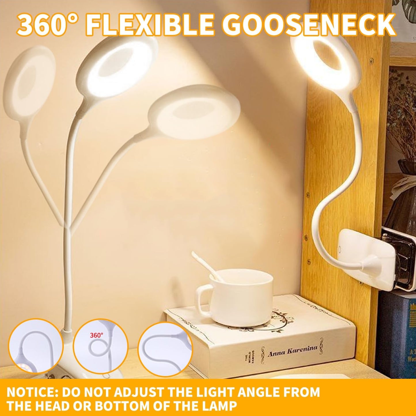 LuminGear Eye-Care Bedside Lamp – Zero Blue Light, Zero Flicker Clip Light for Mindful Reading and Bath Time