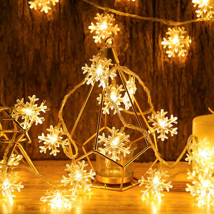 LuminGlow LED Snowflake Lights – Minimalist Home Lighting for Reading Nook and Mantel, Battery Powered 20Ft String