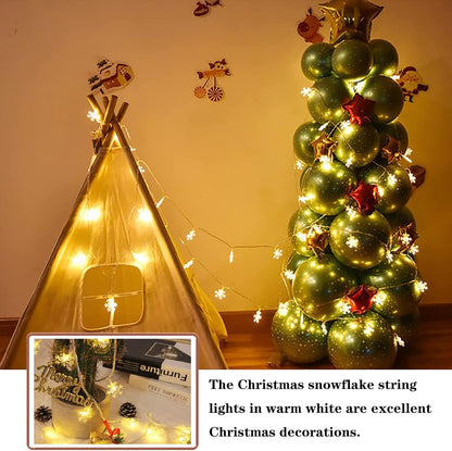 LuminGlow LED Snowflake Lights – Minimalist Home Lighting for Reading Nook and Mantel, Battery Powered 20Ft String