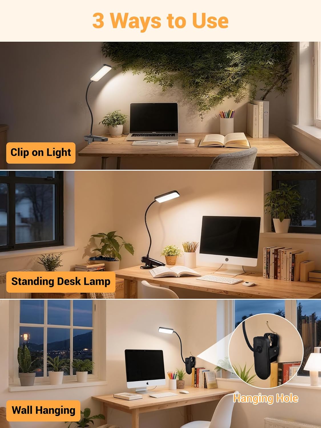 LuminGlow Pro Clip Lamp – Simple Clamp Lamp for Uncluttered Bedside Table, Neutral Tone Touch Control LED