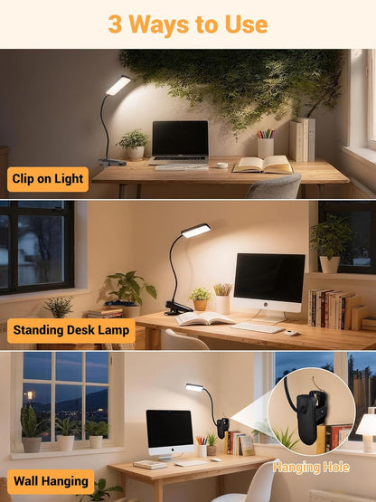 LuminGlow Pro Clip Lamp – Simple Clamp Lamp for Uncluttered Bedside Table, Neutral Tone Touch Control LED