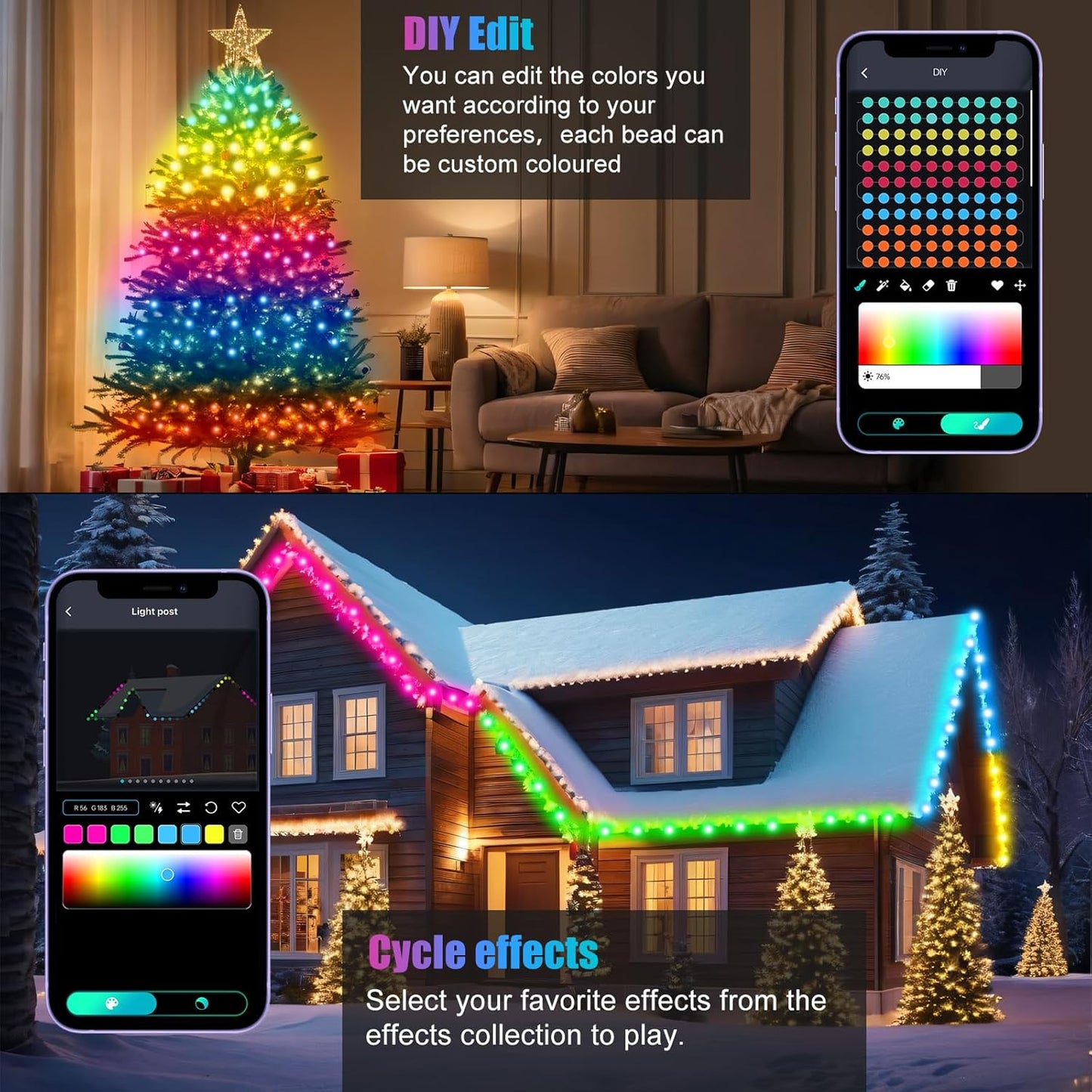 LuminGlow Smart IC Fairy Lights 33ft with Music Sync – Modern Mood Lighting for Dorm Room Makeover