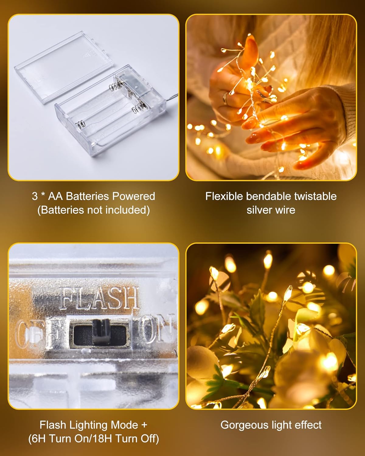 Luminoak Portable LED String Lights – 5ft Silver Wire Lights for Camping Tent, Backyard Dinner and Outdoor Party Ambiance