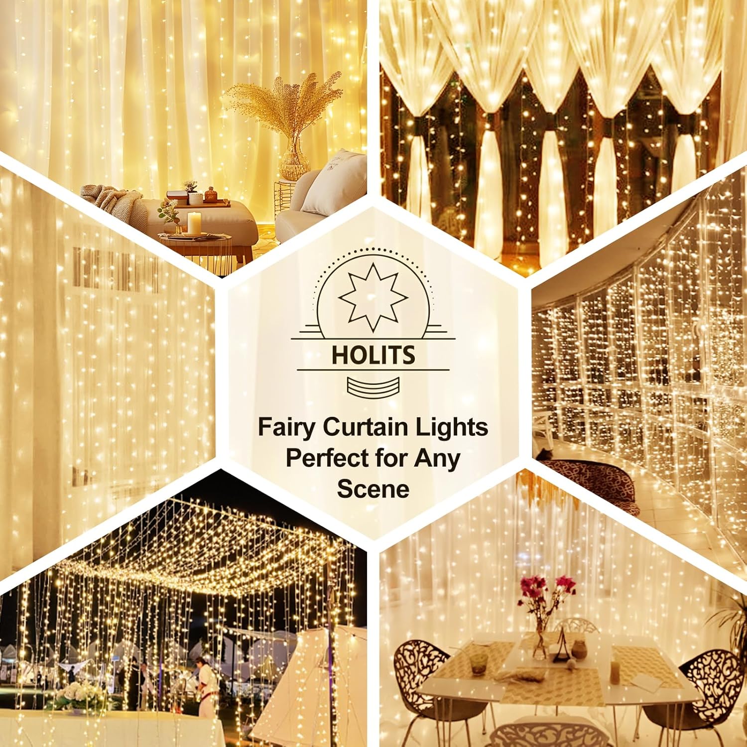 Luminos Glow IP44 Curtain String Lights – Portable Outdoor Lighting for Camping and Backyard