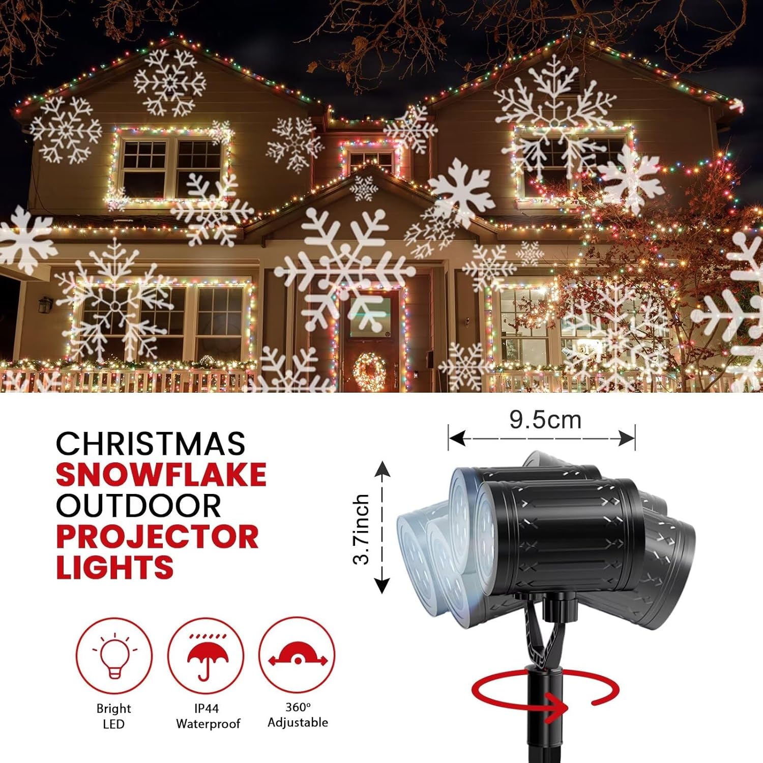 LUMINOUS Winters Night Snowflake Projector – Clean Design Black Floor Light, Effortless Winter Style