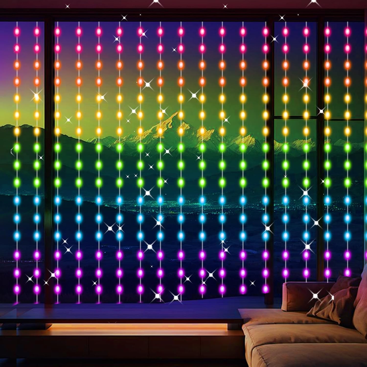 LuminVue RGB Curtain String Lights – Consistent Study Atmosphere with Music Sync, 8x6ft USB Powered