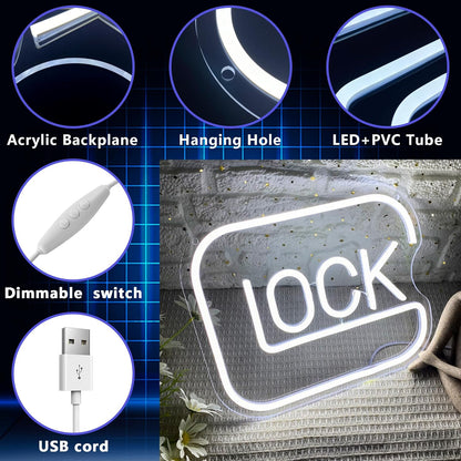 LUMIORA Lock Neon Sign – Home Bar Mood Lighting, Color Variant LED Wall Art for Game Room and Lounge