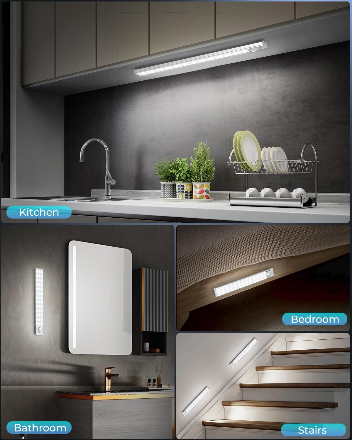 LUMIORA Rechargeable Under Counter Light – Hidden Magnetic Mount, Neutral White and Warm White Finish, Intentional Home Design, 2 Pack